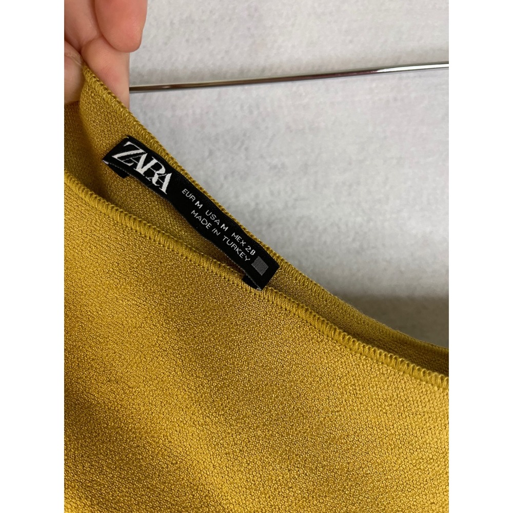 Zara Dress Cut Out Stretch Knit Sz M Mustard Yellow One Shoulder Midi - Picture 5 of 5